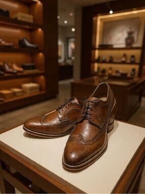 Men's Tan Leather Wingtip Derbys - Classic Dress Shoes